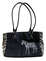 Bueno Cute Embroidered Zebra Purse Black White Tan 3 Section Zip Close Bag - $18.99