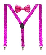 Men AB Elastic Band Pink Sequin Suspender With Matching Polyester Bowtie - £3.94 GBP