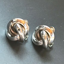 Estate Napier Signed Silvertone Twist Knot Clip Earrings – marked on back of  - £11.00 GBP