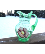 VASELINE Green Pitcher Hand Painted Hand Applied Handle &amp; Crimping URANI... - $163.63