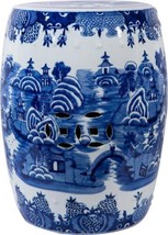 Garden Stool Mountain Pagoda Backless Blue White Ceramic Hand-Craft - £466.76 GBP