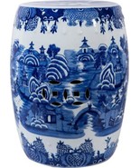 Garden Stool Mountain Pagoda Backless Blue White Ceramic Hand-Craft - £460.50 GBP
