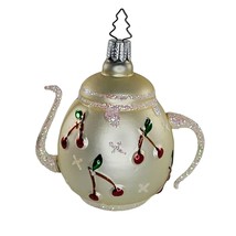 Vintage Whitehurst Imports Blown Glass Teapot Cherry Ornament Christmas - £37.95 GBP