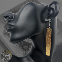 Womens Gold Faux Leather Strip Rectangle Drop French Hook Dangling Earrings - £8.01 GBP