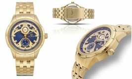 NEW Buech &amp; Boilat 14183 Mens Coureur Blue Textured Dial Yellow Gold Steel Watch - £75.13 GBP