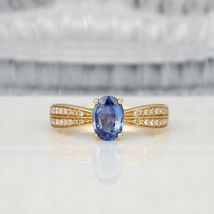 1.24Ct Oval Cut Blue Sapphire Solitair Engagement Ring Band 14k Yellow Gold Over - £67.35 GBP