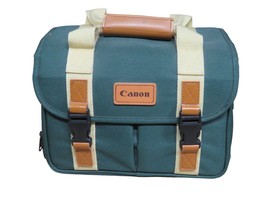 Vintage Canon Green Canvas/Leather Camera Bag Large w/ Pockets &amp; Strap MINT - $44.50