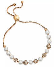 Womens Pavé Bead &amp;  Pearl Slider Bracelet Gold / Rose Gold Tone, 7 Colors  - $13.23+