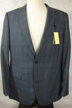 NWT Alan Flusser Gray With Light Blue Plaid 4-Season Rayon-Poly Suit 42L - $87.74