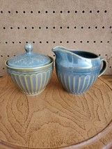 Vintage Coventry Stoneware Parthenon Green lidded Sugar and Creamer - £28.44 GBP