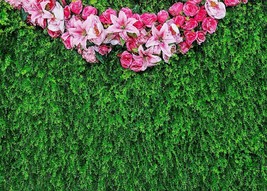 Greenery Backdrop 6.5 x 10ft w/Flowers Green Leaf Pink Flower Photo Backdrops - £27.68 GBP