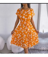 Women Summer Short Sleeve High Waist Fashion Floral Pleated A Line Long ... - €7,60 EUR