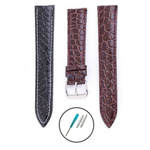 24mm Alligator Leather Strap (+ Change Tool) - 24 mm Black/Brown Watch Band - £6.92 GBP