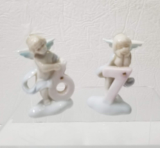 2 Birthday Angel Figurines 6 and 7 Small Porcelain Cupid Cherub Cake Topper - £7.11 GBP
