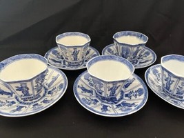 Set of 5 chinese cubs &amp; saucers (figurines/flowers), marked at bottom. - £61.37 GBP