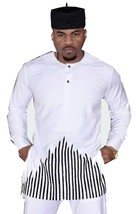 2 Pcs African Men Nigerian Embroidered Senator suit, White Dashiki Groom... - $111.00
