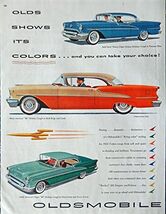 1955 Oldsmobile Cars, 50's Print ad. Full page Color Illustration (beaut... - $14.99