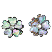 Sparkling Flower Blossom Abalone Shell with Inlaid Crystal Stud Earrings - £6.97 GBP
