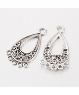 4 Chandelier Earring Findings Antiqued Silver Teardrop Dangle Findings 28mm - $3.46