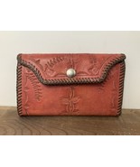 Vtg Hand Tooled Leather Wallet Checkbook Large 7” x 4.25” Rockabilly Geo... - $74.20