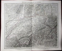 Süd-West Deutschland und Schweiz Antique Map 1874 Germany - £13.98 GBP