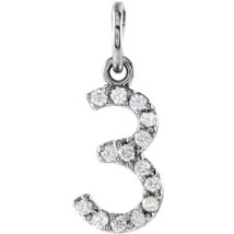 14K White Gold .06 CTW Natural Diamond Numeral 3 Charm - £187.65 GBP