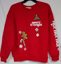 Wound Up Graphics Juniors’ Merry &amp; Bright Christmas Sweatshirt Red Size ... - £16.33 GBP