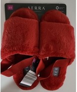 SERRA ~ Open Toe Slippers ~ Womens&#39; 2/3 ~ Burgundy Red ~ Faux Fur Slides - $35.08 CAD