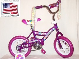 Bike 12&quot; Girls Purple With Adj. Training Wheels+Free Usa 3X5 Flag - £47.32 GBP