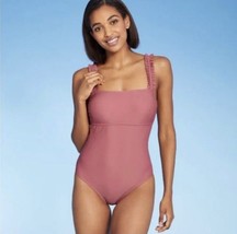 Kona Sol Square Neck Ruffle One Piece Swim Bathing Suit Mauve Medium 8-10 NWT - £14.65 GBP