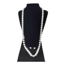 Vtg Monet White Beaded Demi 30&quot; Single Strand Necklace Clip On Earrings Goldtone - £13.87 GBP