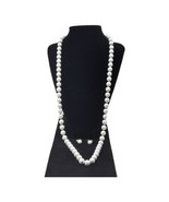 Vtg Monet White Beaded Demi 30&quot; Single Strand Necklace Clip On Earrings ... - £13.96 GBP