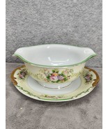 Vintage Meito Japan Bone China Malta Sauce Gravy Boat Attached Plate - $23.98