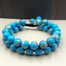 Bleu Cuivre Turquoise 8x8 MM Perles Réglable 2 Strand Fil Bracelet 2TB-14 - $9.78