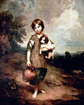 Painting Village Girl with Dog and Pitcher. Children Repro. Giclee Canvas - £6.92 GBP+