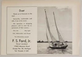 1958 Print Ad Duet Sail Boat F.S. Ford Naval Architect Grosse Pte,Michigan - $9.88