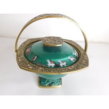 Vintage Judaica Brass Enamel Mosaic Footed Candy Dish &amp; Handle Israel Si... - £17.44 GBP