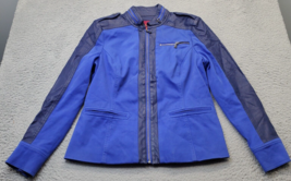 G.I.L.I Moto Jacket Womens Sz 12 Blue Twill Faux Leather Long Sleeve Full Zipper - $27.73