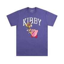 Kirby Mens Graphic Purple TShirt Pink Floating Bubble Gaming Snacks Size... - £15.94 GBP