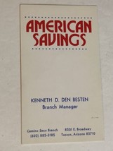 American Savings Vintage Business Card Tucson Arizona bc9 - £3.11 GBP