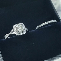 2.65Ct Moissanit 10K Weiss Gold Halo Verdreht Verlobung Hochzeit Ring Braut Set - £331.71 GBP