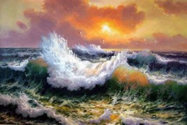 Art oil painting big ocean sea wave seascape&amp;birdspaint hand painted on canvas - £55.97 GBP