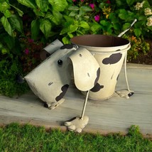 Rustic Garden Puppy Dog Planter Flower Pot Holder Coil Bobblehead &amp; Tail - Tan - £21.69 GBP