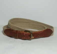 Men Cotton Canvas Belt Size 32 gray with brown leather ends 1&quot; wide  - $9.66