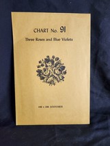 Vtg rare Babs Fuhrmann petit point Chart No. 91 Three Roses Blue Violets 100x100 - £18.75 GBP