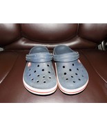 CROCS Crocband NAVY BLUE W/WHITE &amp; RED STRIPE SHOES SIZE 1J BOY&#39;S - €21,16 EUR