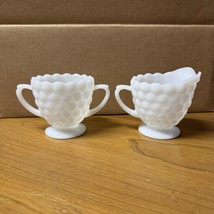 1950s Anchor Hocking Creamer &amp; Sugar Bowl White Milk Glass Bubble - $15.00