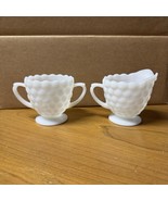 1950s Anchor Hocking Creamer &amp; Sugar Bowl White Milk Glass Bubble - $15.00