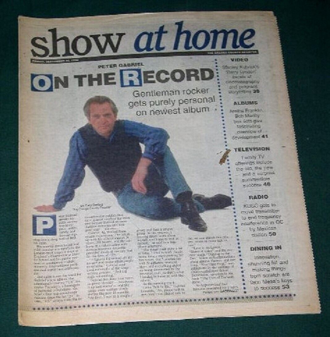 PETER GABRIEL SHOW NEWSPAPER SUPPLEMENT VINTAGE 1992 - $24.99