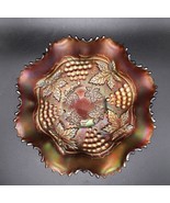 Antique Northwood Grape &amp; Cable Basket Amethyst Carnival Ruffled Edge Bowl - $74.99